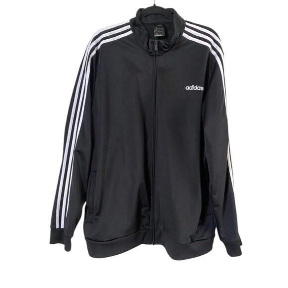 Adidias Mens Classic Full Zip Black White Striped Jacket Size 2XL XXL Pockets - Picture 1 of 10